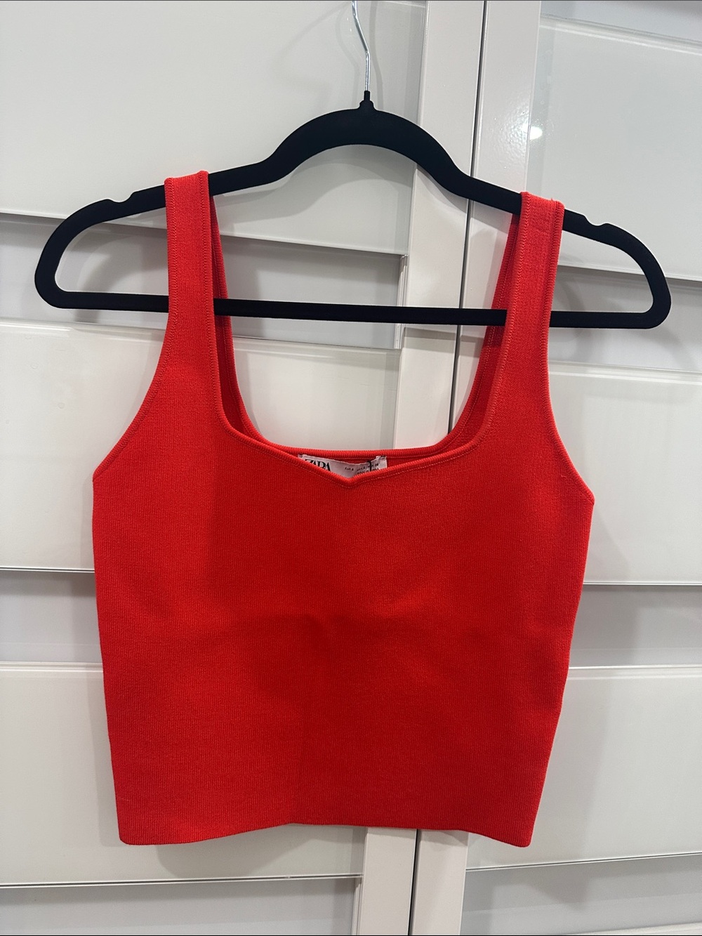 Zara Red Square-Neck Ribbed Tank